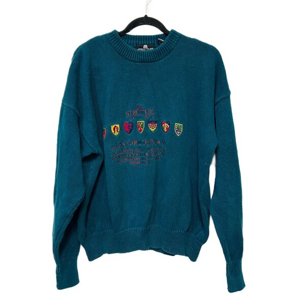 Structure Vintage Knitted Grandpa Sweater Embroidered Mock Neck Pullover Unisex - Picture 6 of 12